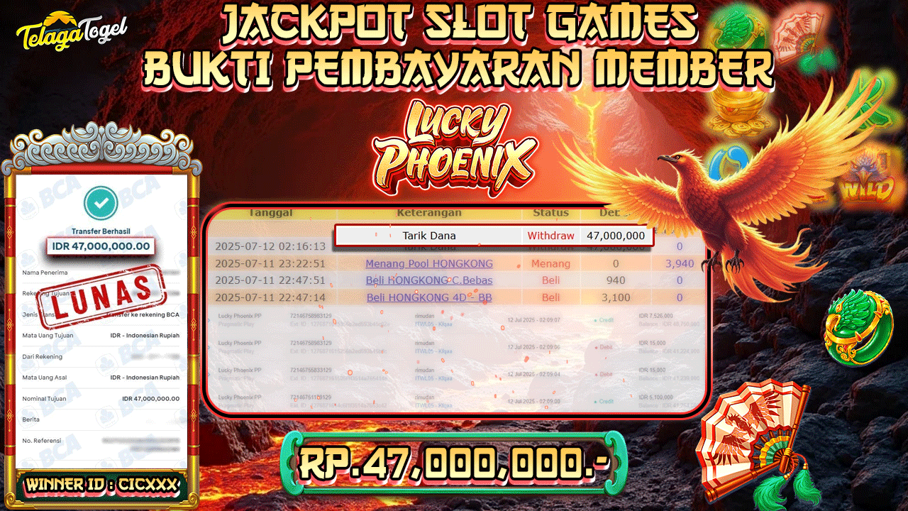 TELAGATOGEL JACKPOT SLOT LUCKY PHOENIX Rp 47.000.000,- LUNAS  