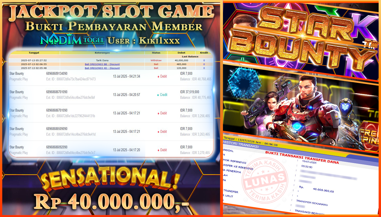 NADIMTOGEL JACKPOT SLOT STAR BOUNTY Rp 40,000,000,- LUNAS