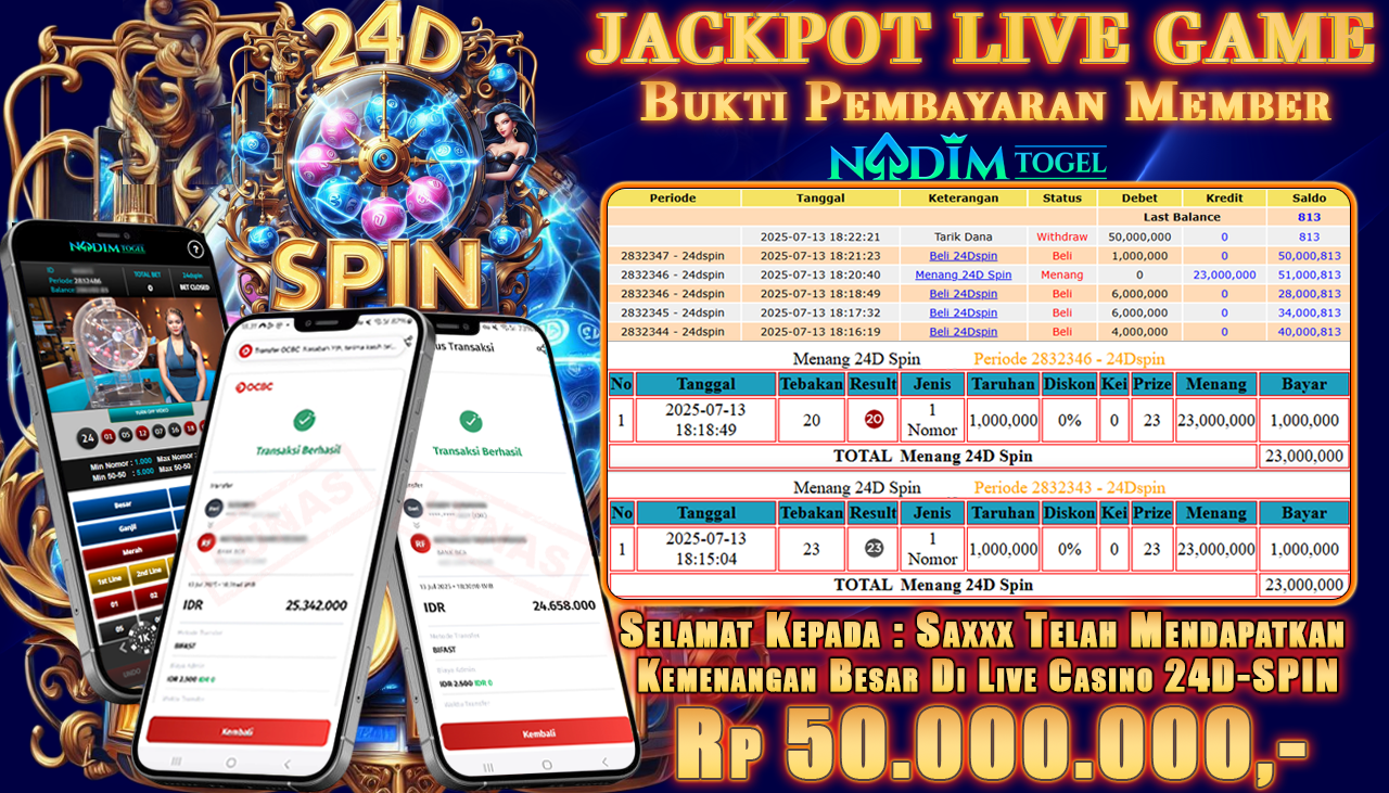 NADIMTOGEL JACKPOT LIVEGAME 24D-SPIN  Rp 50.000.000,- LUNAS
