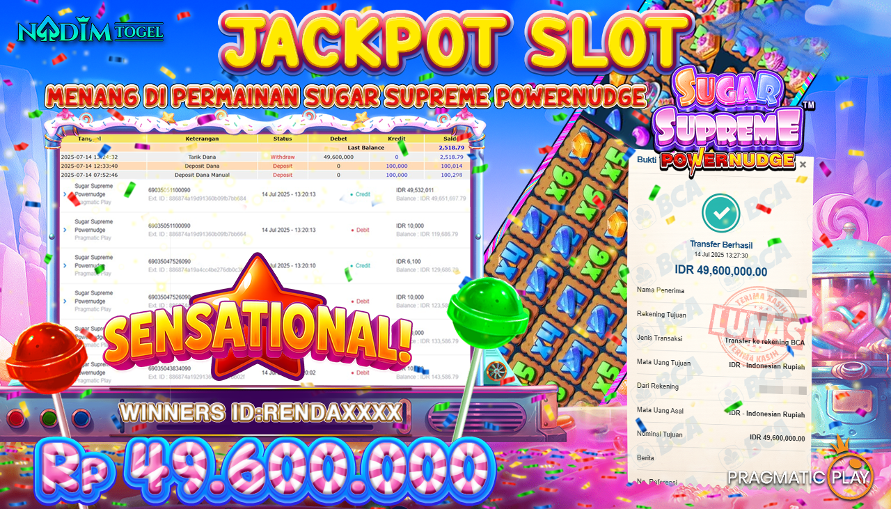 NADIMTOGEL JACKPOT SLOT SUGAR SUPREME POWERNUDGE Rp.49.600.000,- LUNAS