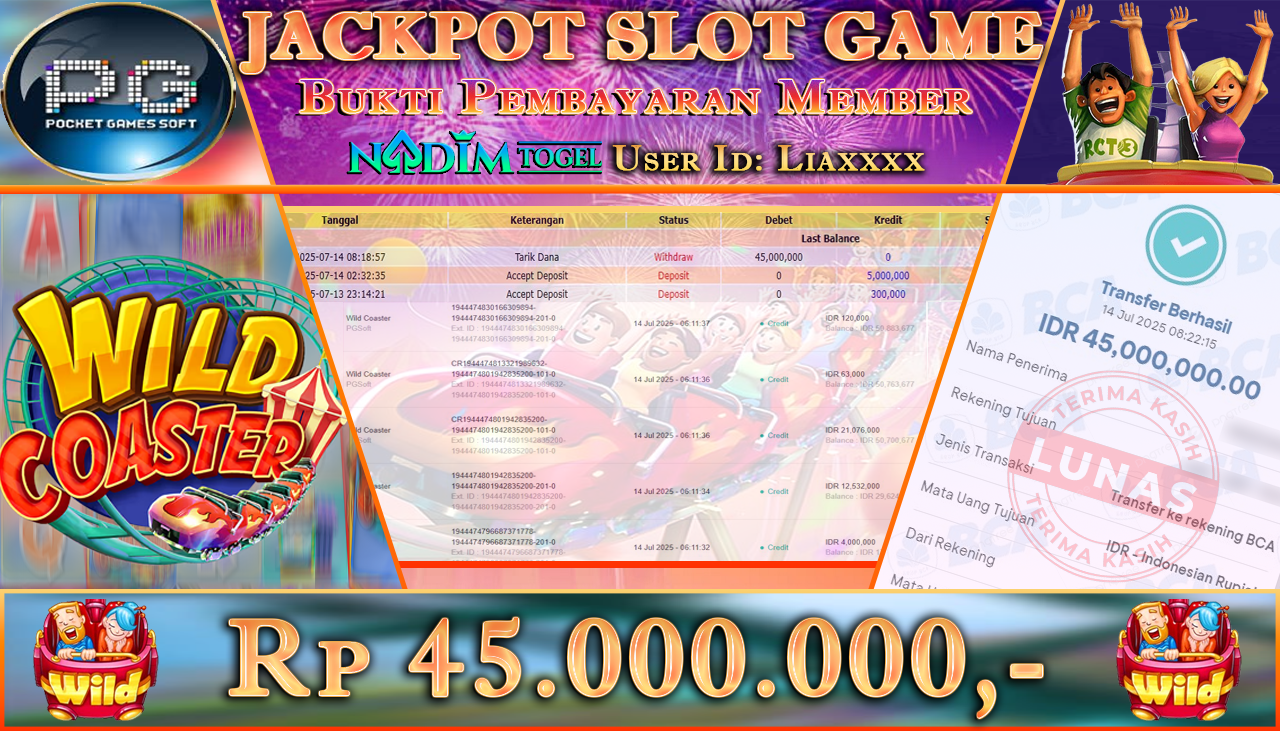NADIMTOGEL JACKPOT SLOT WILD COASTER - PG SOFT Rp 45.000.000,- LUNAS