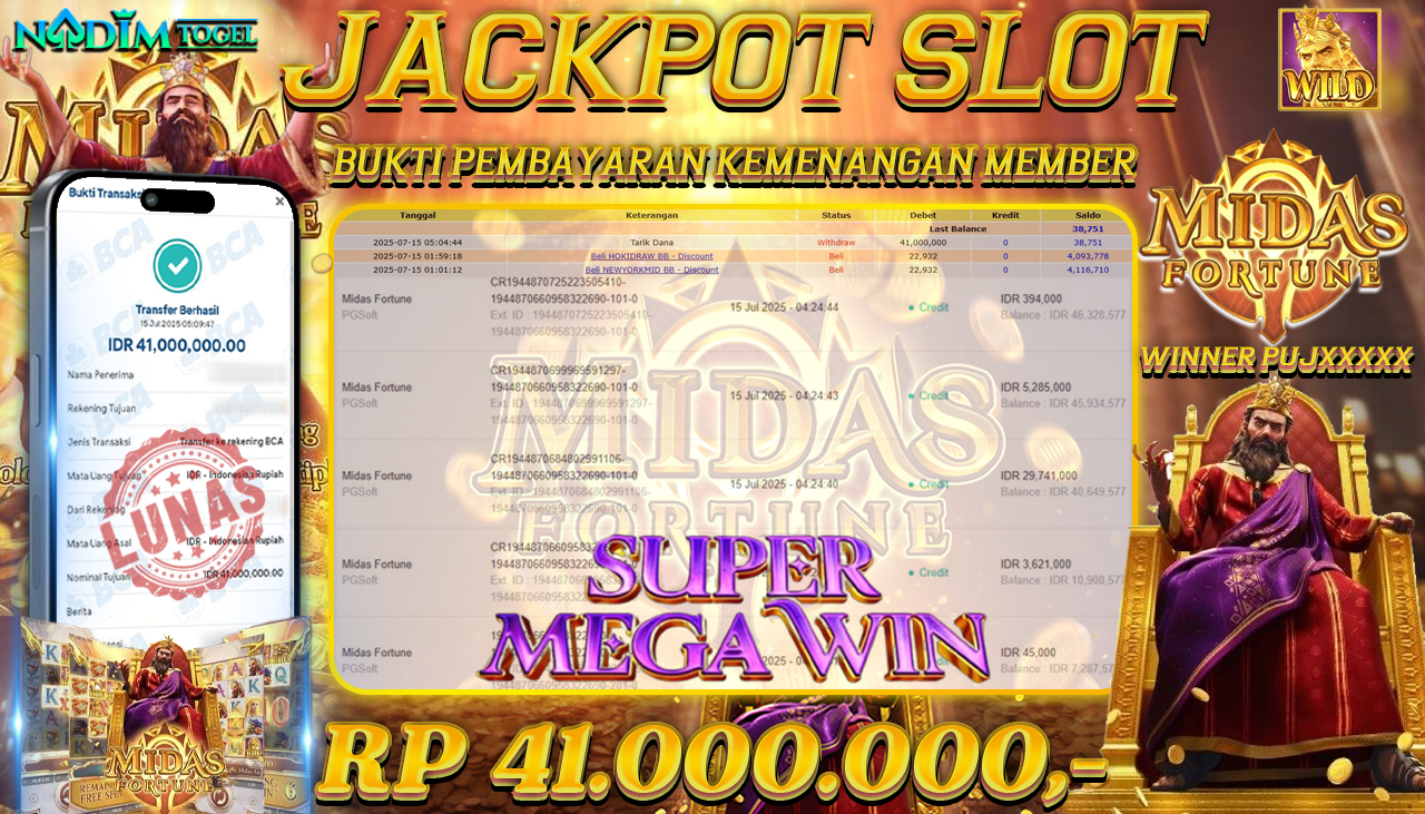 NADIMTOGEL JACKPOT SLOT MIDAS FORTUNE Rp.41.000.000,- LUNAS
