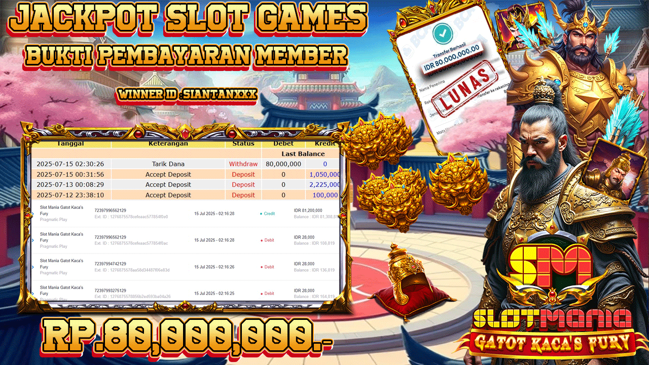 TELAGATOGEL JACKPOT SLOT MANIA GATOT KACA'S FURY Rp 80.000.000,- LUNAS  