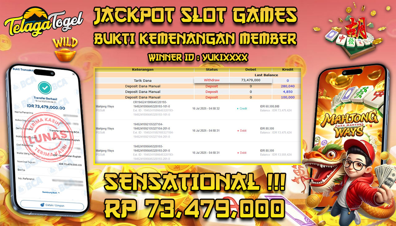 TELAGATOGEL JACKPOT SLOT MAHJONG WAYS Rp 73.479.000,- LUNAS  