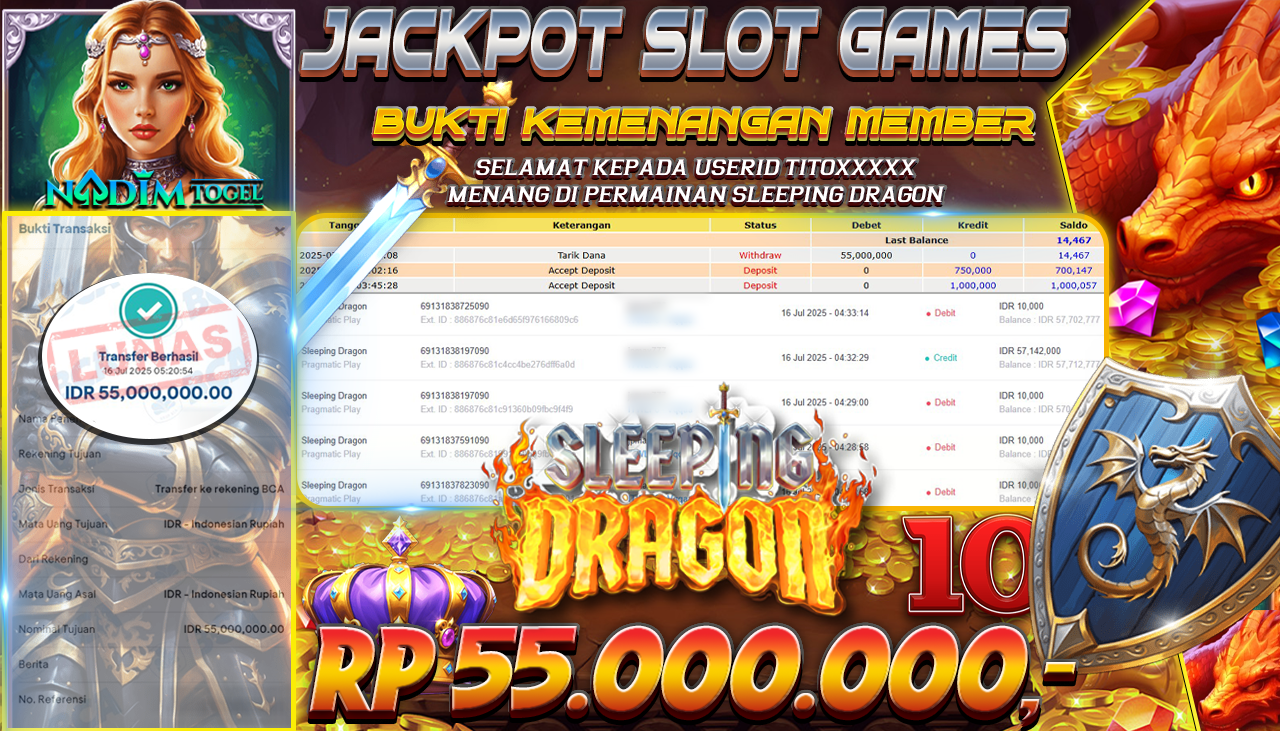 NADIMTOGEL JACKPOT SLOT SLEEPING DRAGON Rp 55.000.000,- LUNAS