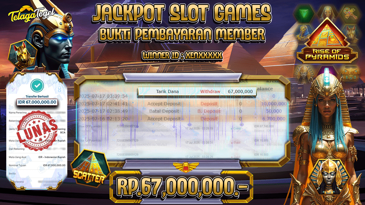 TELAGATOGEL JACKPOT SLOT RISE OF PYRAMIDS Rp 67.000.000,- LUNAS  
