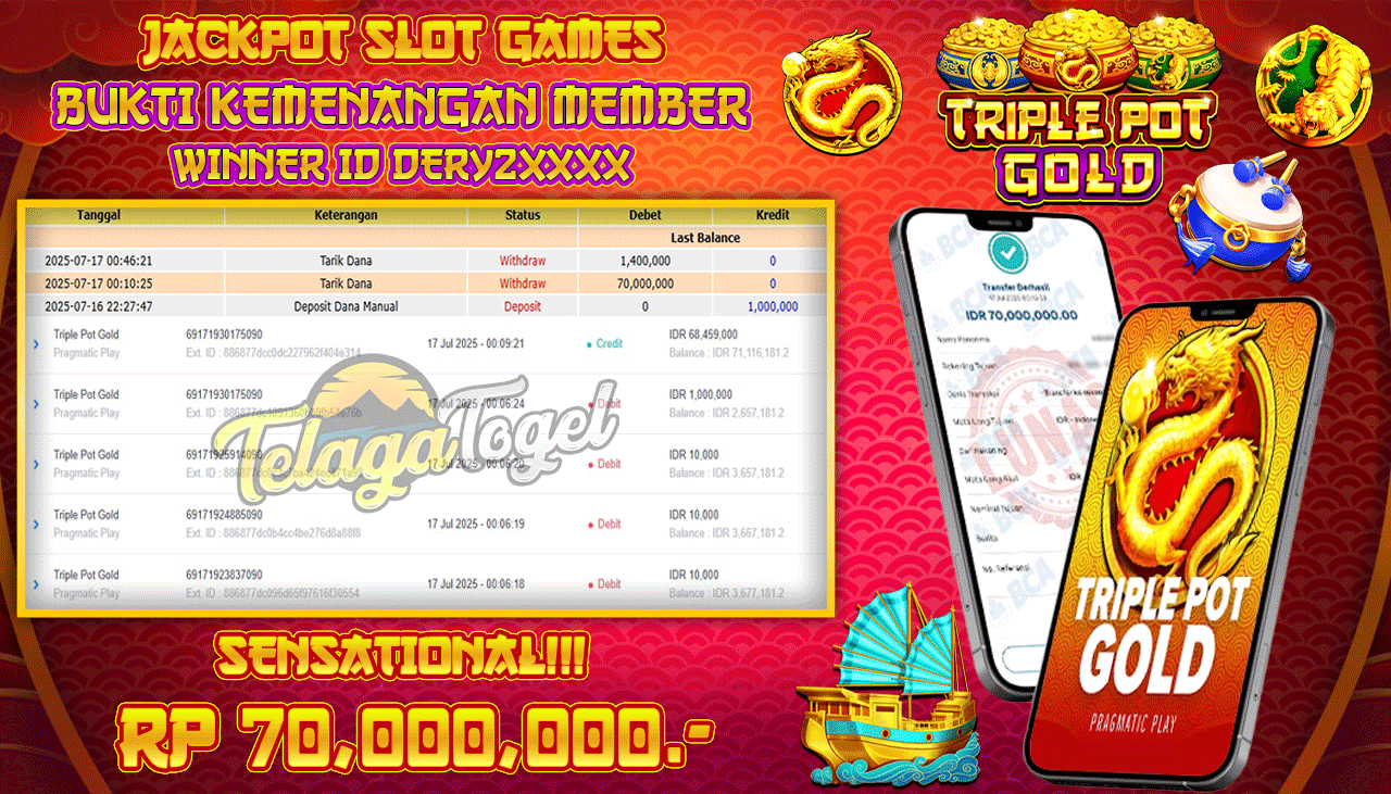 TELAGATOGEL JACKPOT SLOT TRIPLE POT GOLD Rp 70.000.000,- LUNAS  