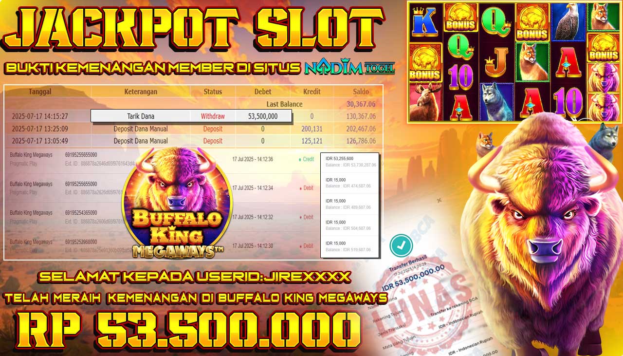 NADIMTOGEL JACKPOT SLOT BUFFALO KING MEGAWAYS Rp 53.500.000,- LUNAS