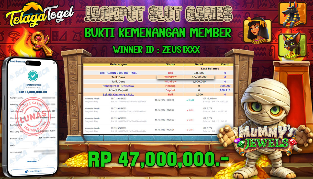 TELAGATOGEL JACKPOT SLOT MUMMY'S JEWELS Rp 47.000.000,- LUNAS  