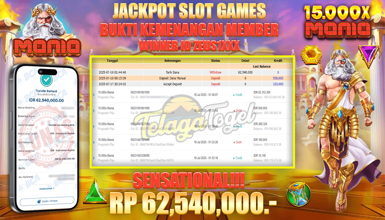 TELAGATOGEL JACKPOT SLOT 15,000x MANIA Rp 62.540.000,- LUNAS  