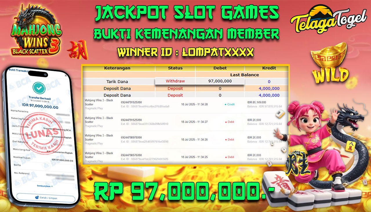 TELAGATOGEL JACKPOT SLOT MAHJONG WINS 3 - BLACK SCATTER Rp 97.000.000,- LUNAS  