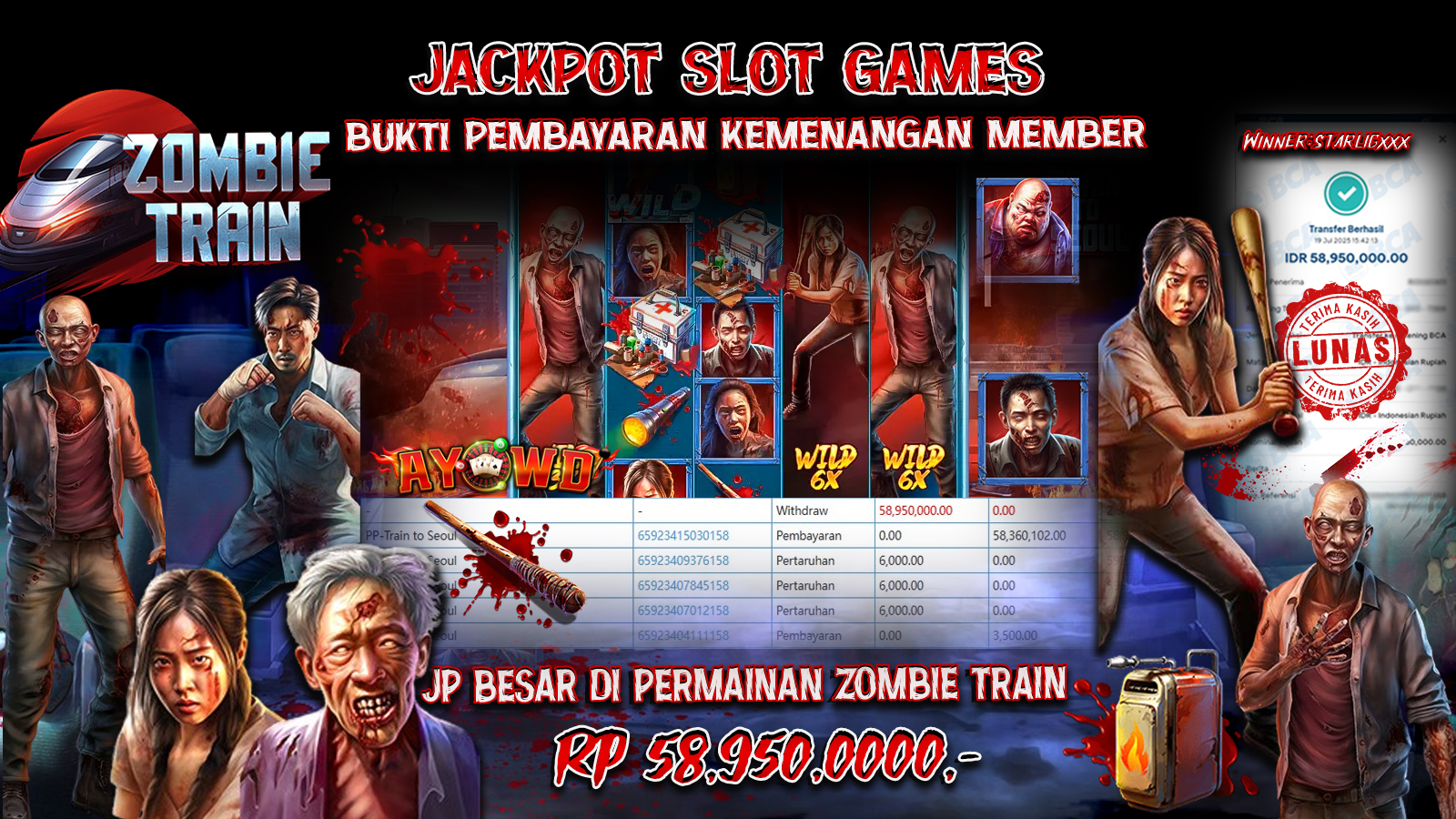 AYOWD JACKPOT SLOT GAMES PP-TRAIN TO SEOUL Rp 58,950,000 LUNAS
