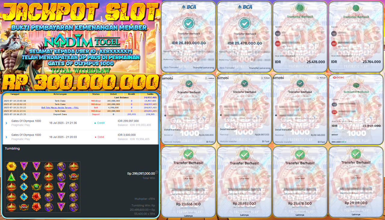 NADIMTOGEL JACKPOT SLOT GATES OF OLYMPUS 1000 Rp 300.000.000,- LUNAS