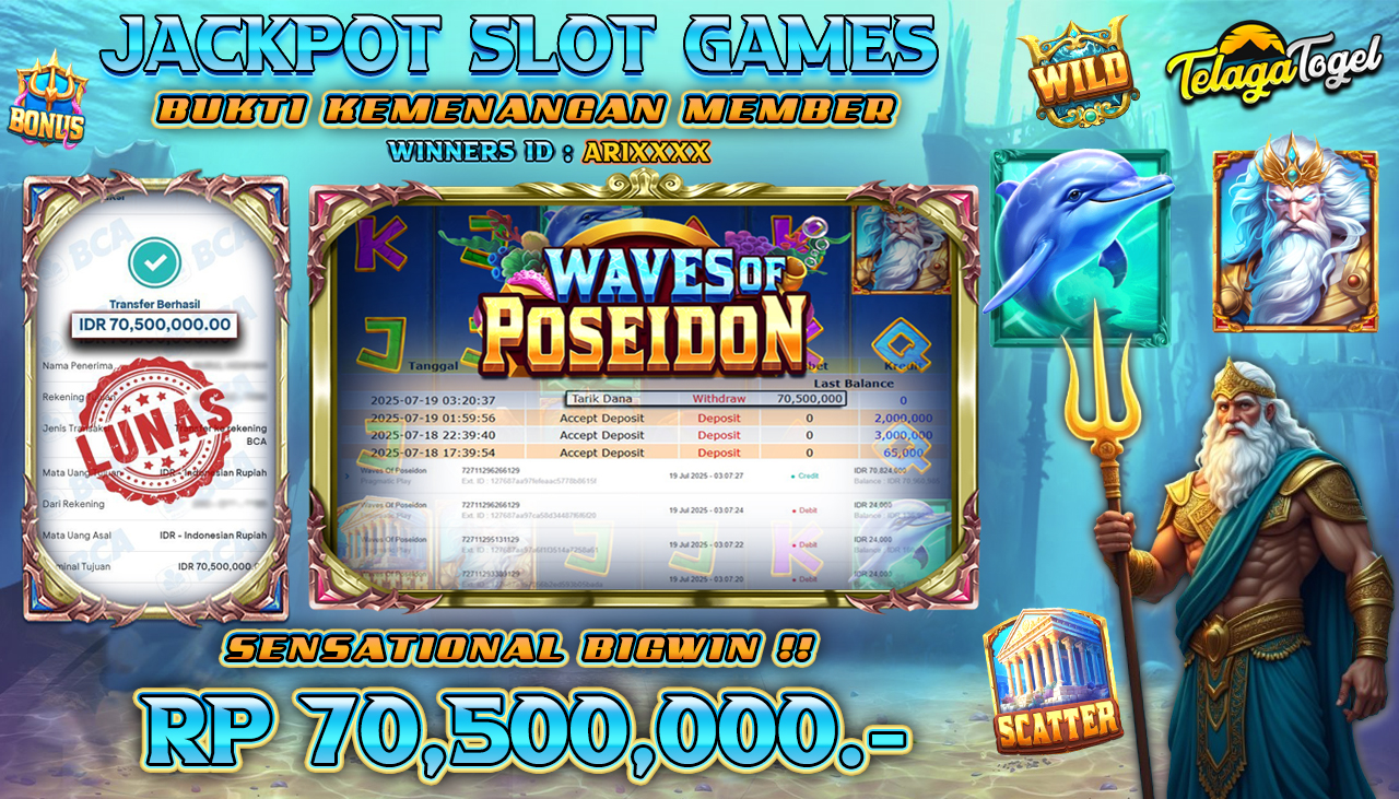 TELAGATOGEL JACKPOT SLOT WAVES OF POSEIDON Rp 70.500.000,- LUNAS  
