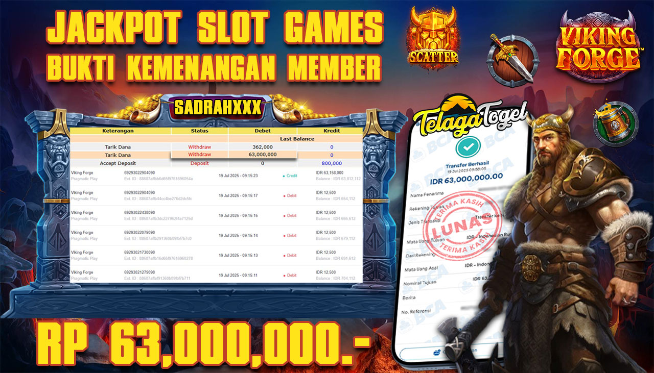 TELAGATOGEL JACKPOT SLOT VIKING FORGE Rp 63.000.000,- LUNAS  