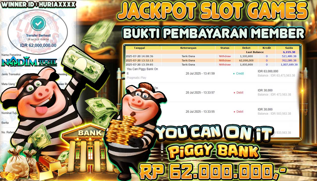 NADIMTOGEL JACKPOT SLOT YOU CAN PIGGY BANK ON IT - PRAGMATIC PLAY Rp 62.000.000,- LUNAS