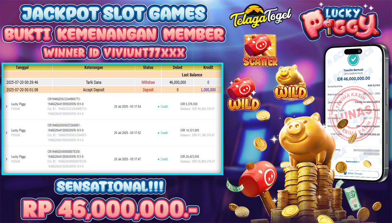 TELAGATOGEL JACKPOT SLOT LUCKY PIGGY Rp 46.000.000,- LUNAS  
