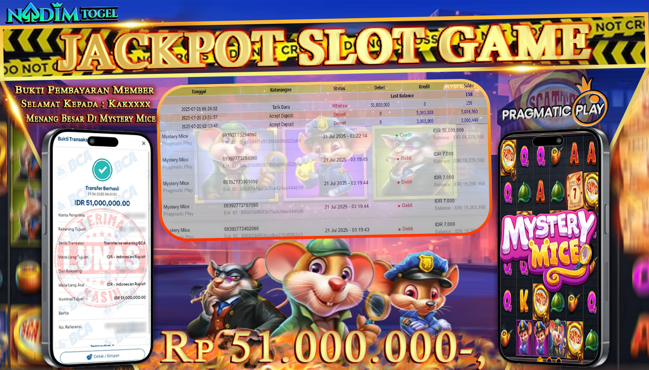 NADIMTOGEL JACKPOT SLOT MYSTERY MICE Rp 51.000.000,- LUNAS