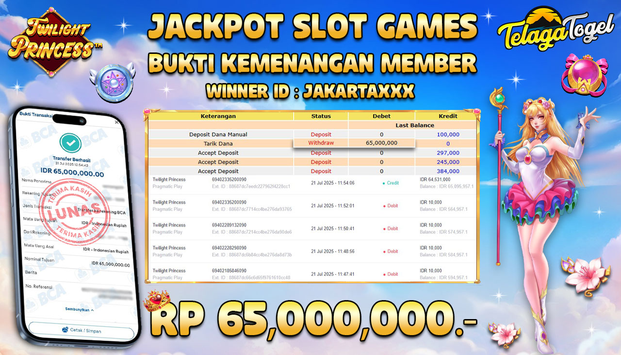 TELAGATOGEL JACKPOT SLOT TWILIGHT PRINCESS Rp 65.000.000,- LUNAS  
