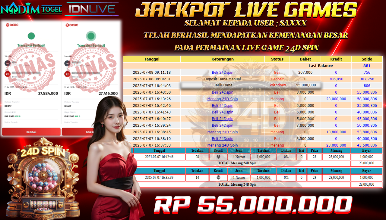 NADIMTOGEL JACKPOT LIVEGAME 24D Rp 55.000.000,- LUNAS