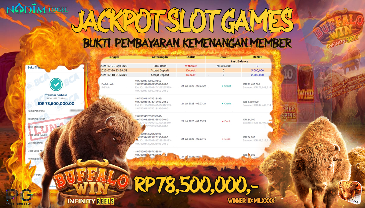 NADIMTOGEL JACKPOT SLOT BUFFALO WIN Rp 78.500.000,- LUNAS