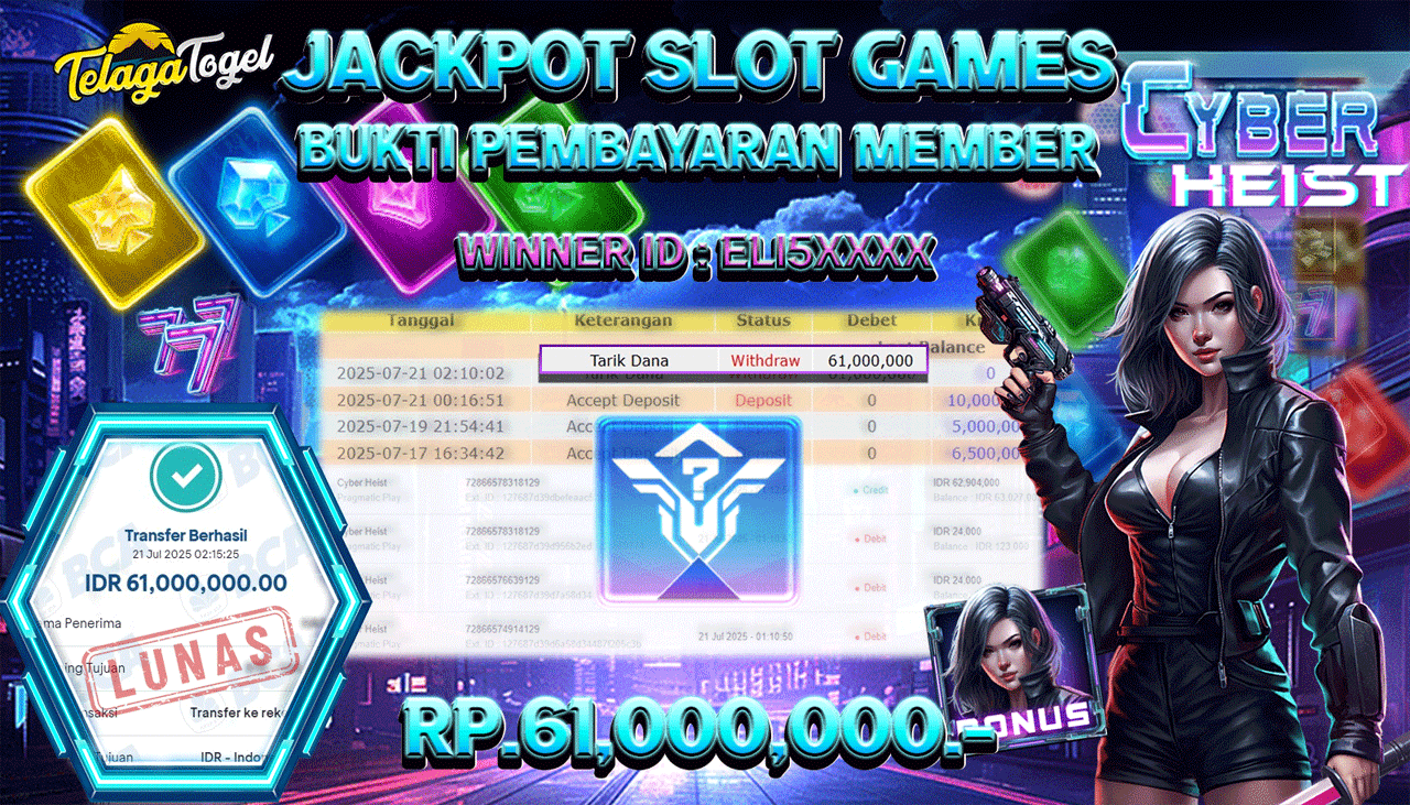 TELAGATOGEL JACKPOT SLOT CYBER HEIST Rp 61.000.000,- LUNAS  
