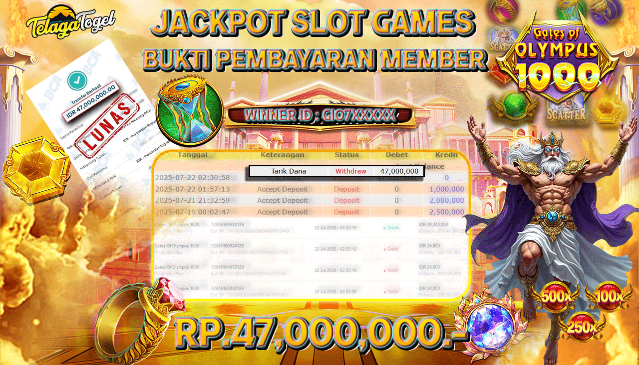 TELAGATOGEL JACKPOT SLOT GATES OLYMPUS 1000 Rp 47.000.000,- LUNAS  