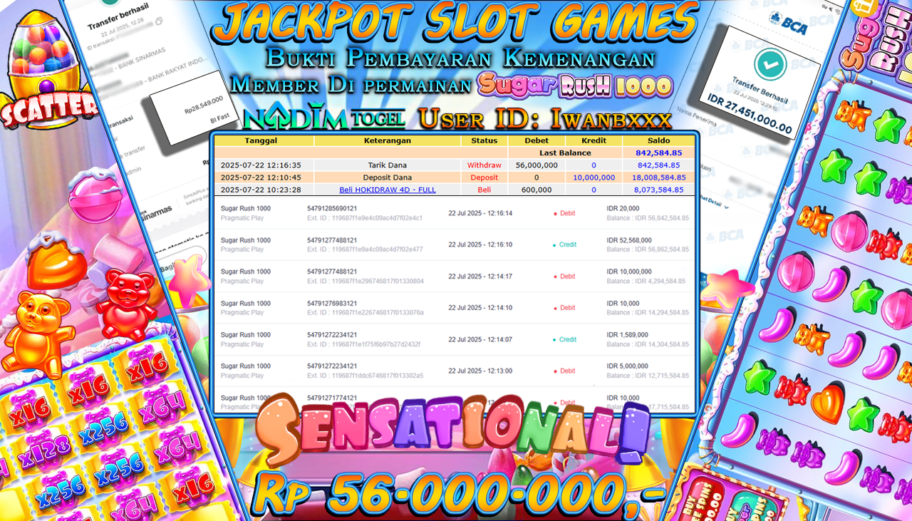 NADIMTOGEL JACKPOT SLOT SUGAR RUSH 1000 Rp 56.000.000,- LUNAS