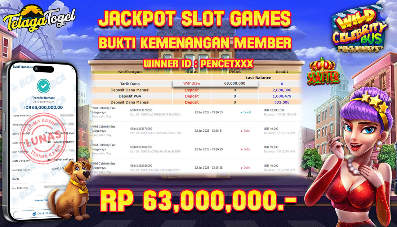 TELAGATOGEL JACKPOT SLOT WILD CELEBRITY BUS MEGAWAYS Rp 63.000.000,- LUNAS  