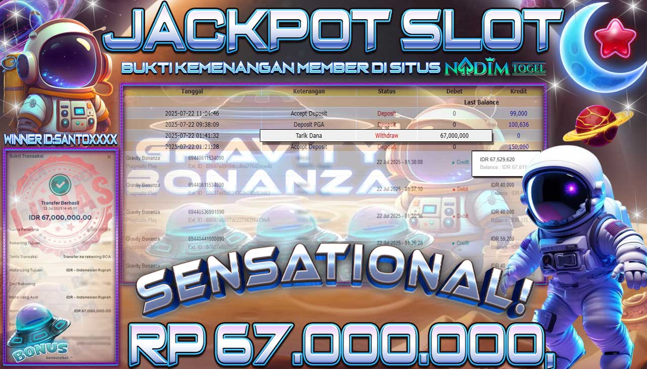 NADIMTOGEL JACKPOT SLOT GRAVITY BONANZA Rp 67.000.000,- LUNAS