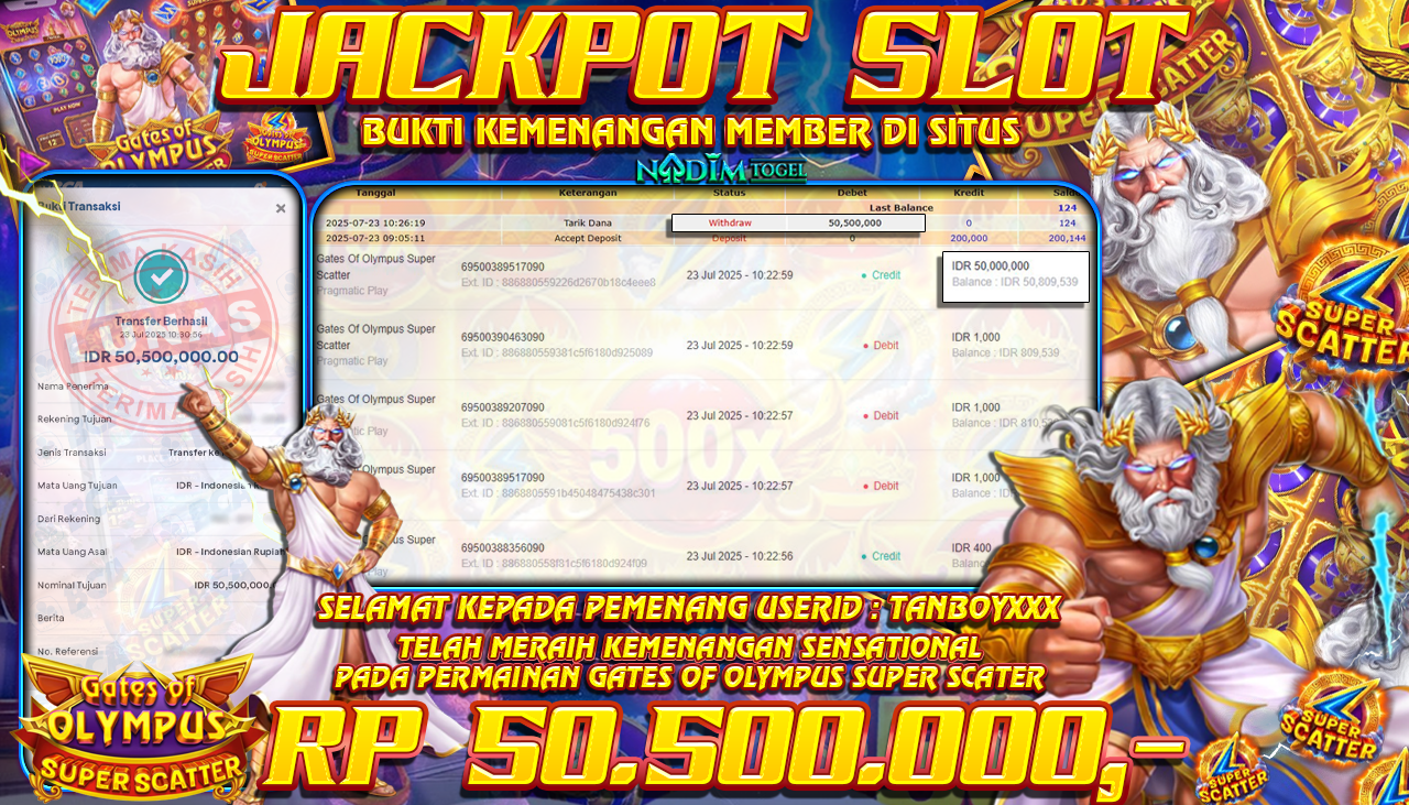 NADIMTOGEL JACKPOT SLOT GATES OF OLYMPUS SUPER SCATTER Rp 50.500.000,- LUNAS