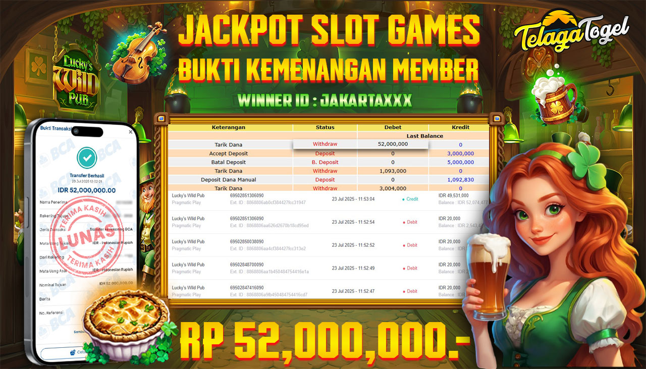 TELAGATOGEL JACKPOT SLOT LUCKY'S WILD PUB Rp 52.000.000,- LUNAS  