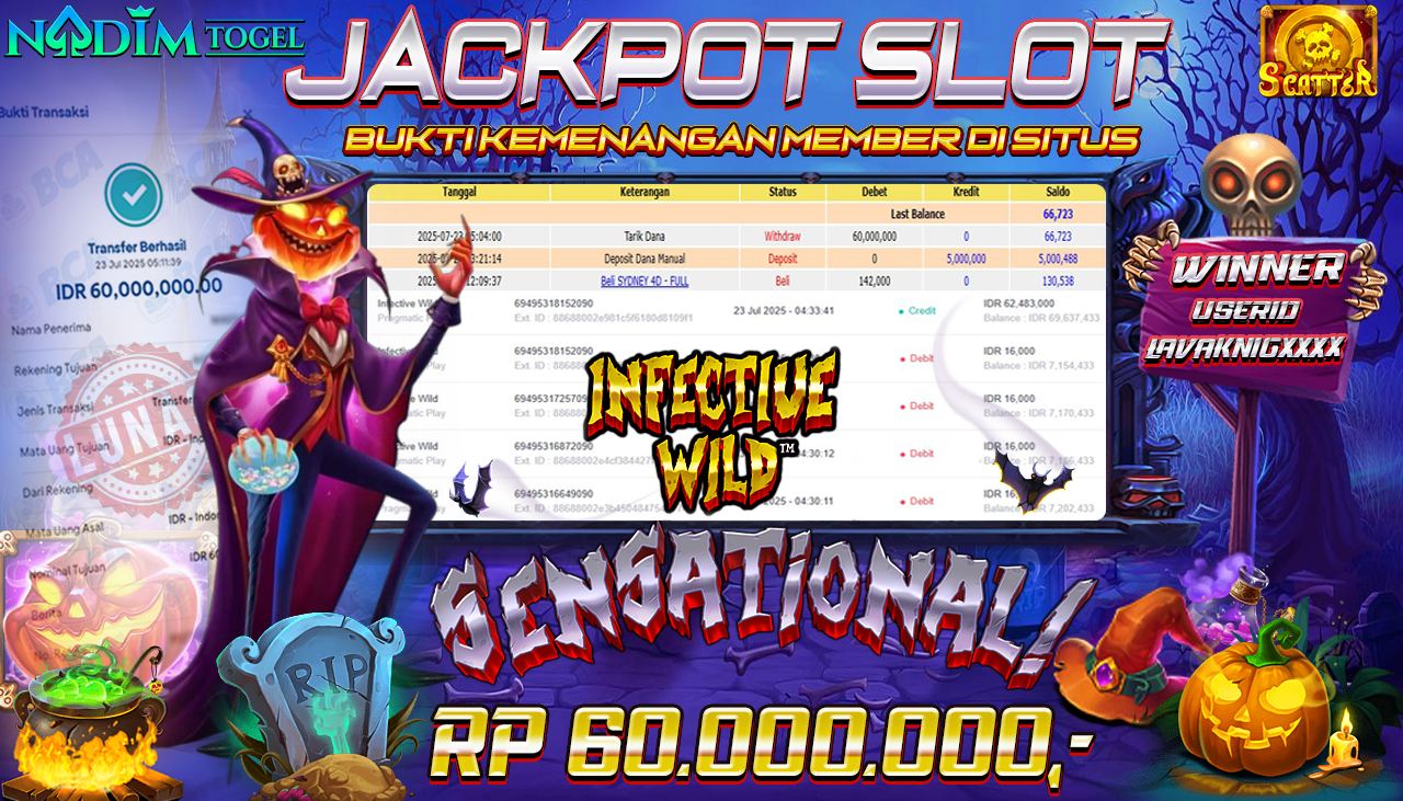 NADIMTOGEL JACKPOT SLOT INFECTIVE WILD 1000 Rp 60.000.000,- LUNAS