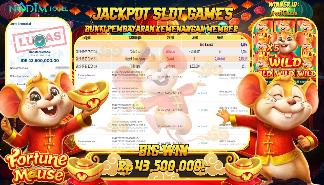 NADIMTOGEL JACKPOT SLOT FORTUNE MOUSE Rp 43.500.000,- LUNAS