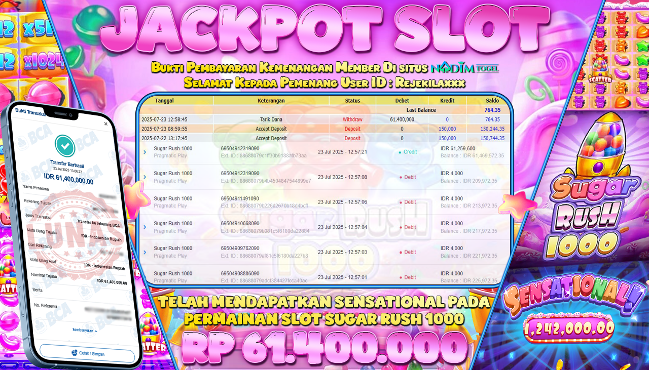 NADIMTOGEL JACKPOT SLOT SUGAR RUSH 1000 Rp 61.400.000,- LUNAS