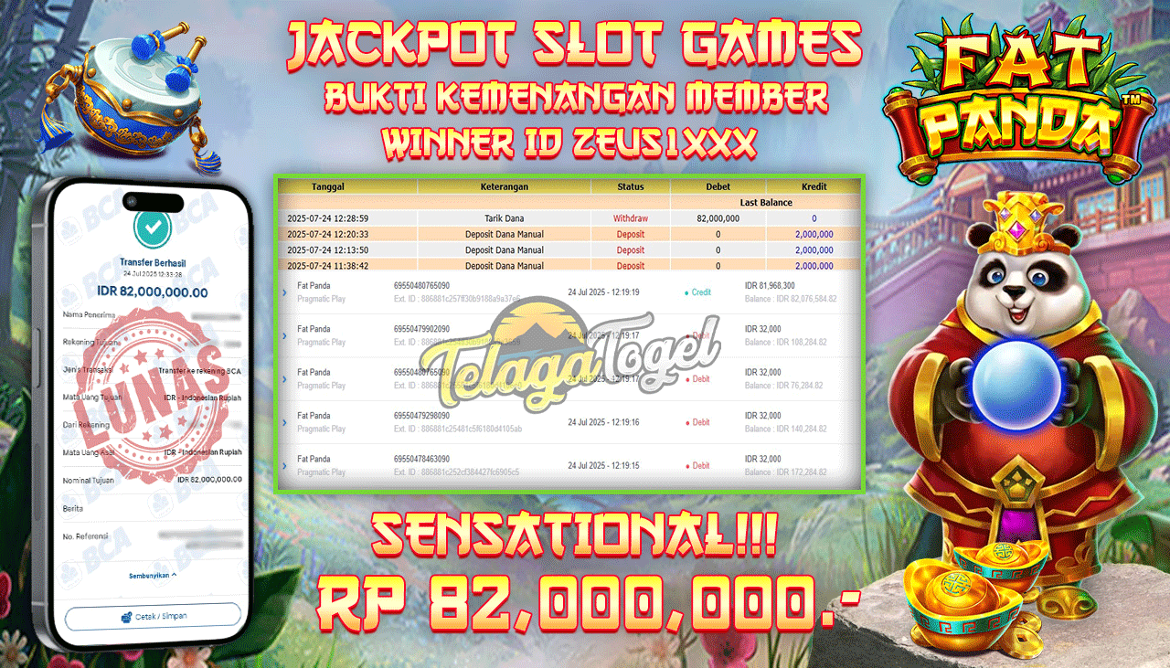 TELAGATOGEL JACKPOT SLOT FAT PANDA Rp 82.000.000,- LUNAS  