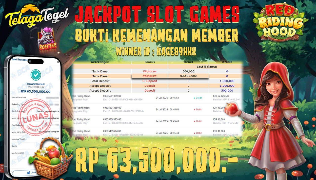 TELAGATOGEL JACKPOT SLOT RED RIDING HOOD Rp 63.500.000,- LUNAS  