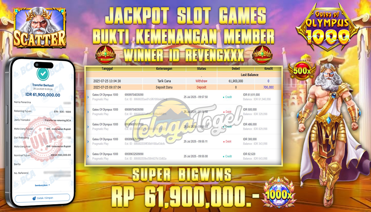 TELAGATOGEL JACKPOT SLOT GATES OF OLYMPYUS 1000 Rp 61.900.000,- LUNAS  