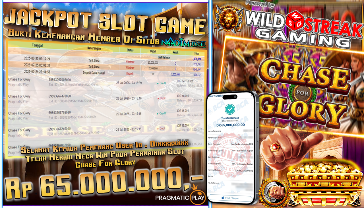 NADIMTOGEL JACKPOT SLOT CHASE OF GLORY Rp 65.000.000,- LUNAS