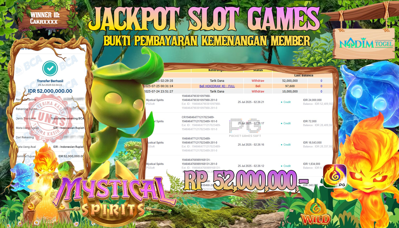 NADIMTOGEL JACKPOT SLOT MYSTICAL SPIRITS Rp 52.000.000,- LUNAS