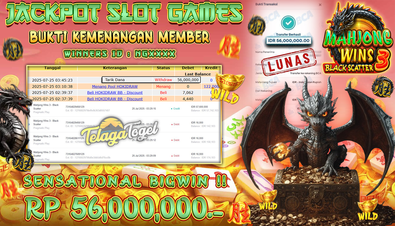 TELAGATOGEL JACKPOT SLOT MAHJONG WINS 3 - BLACK SCATTER Rp 56.000.000,- LUNAS  