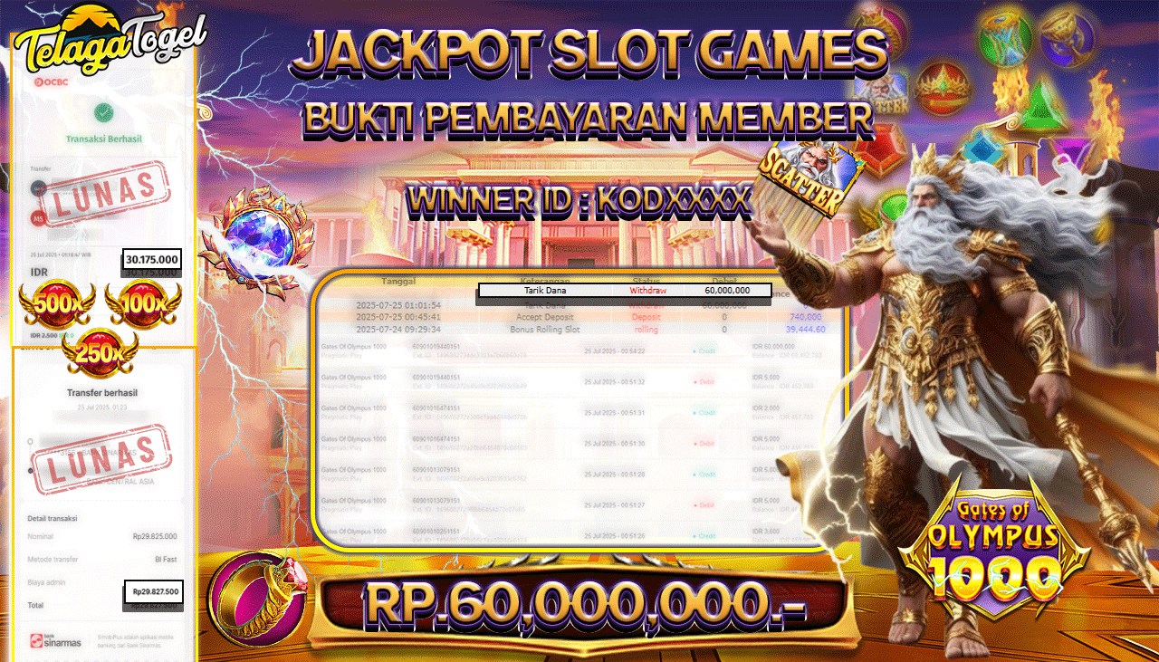 TELAGATOGEL JACKPOT SLOT GATES OF OLYMPYUS 1000 Rp 60.000.000,- LUNAS  