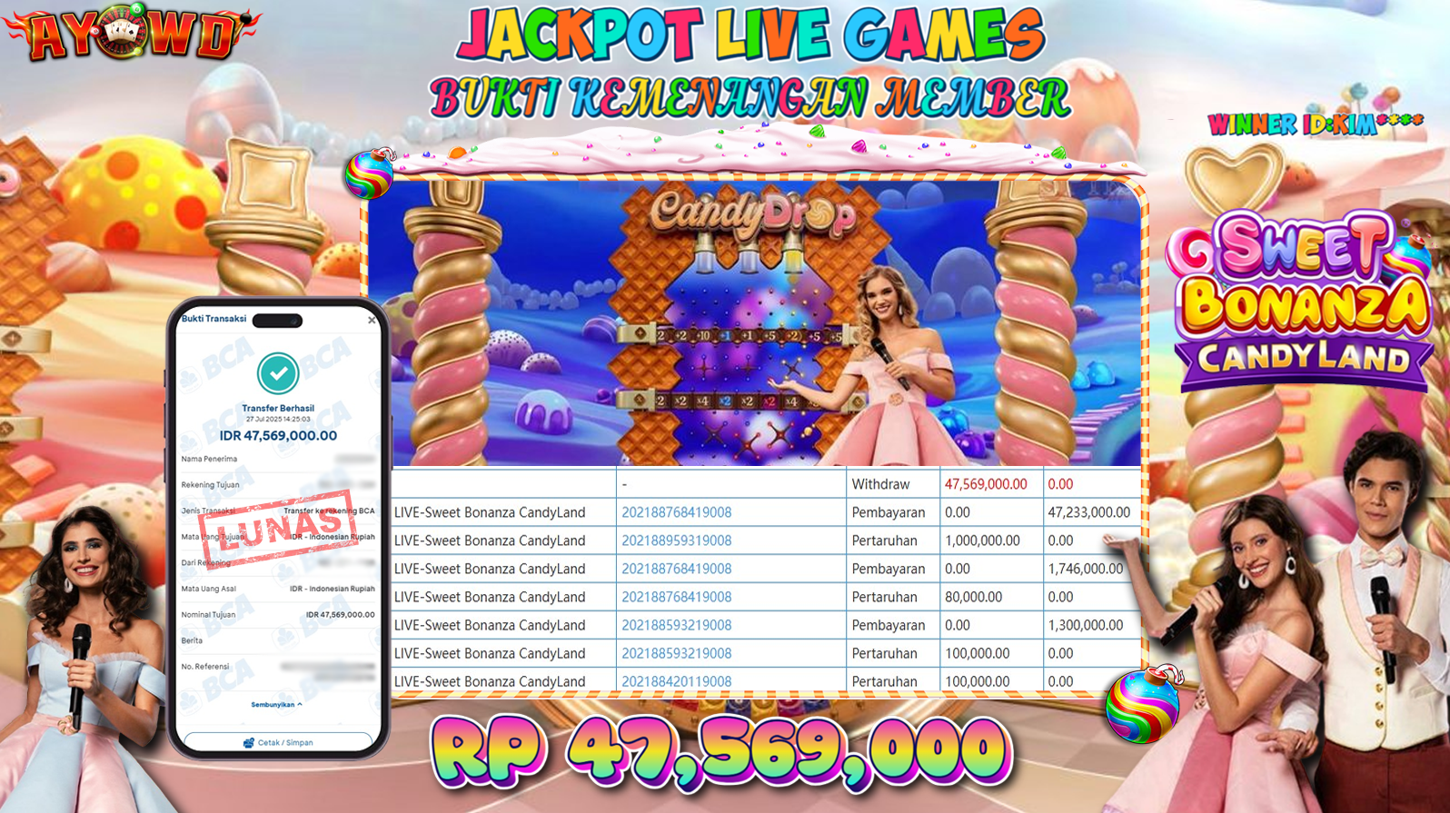 AYOWD JACKPOT LIVE GAMES PP-SWEET BONANZA CANDY LAND Rp 47,569,000 LUNAS