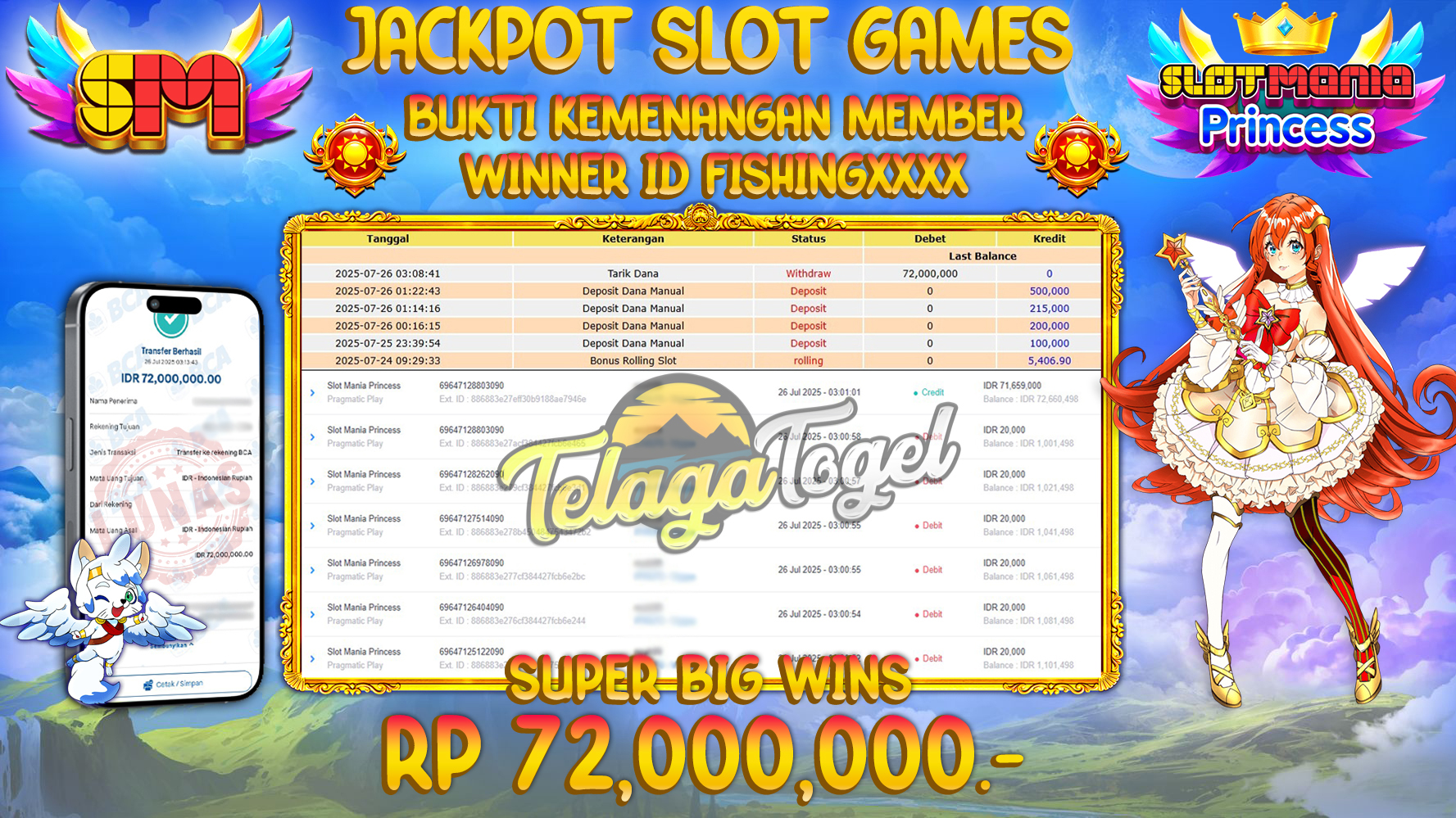 TELAGATOGEL JACKPOT SLOT MANIA PRINCESS Rp 72.000.000,- LUNAS  
