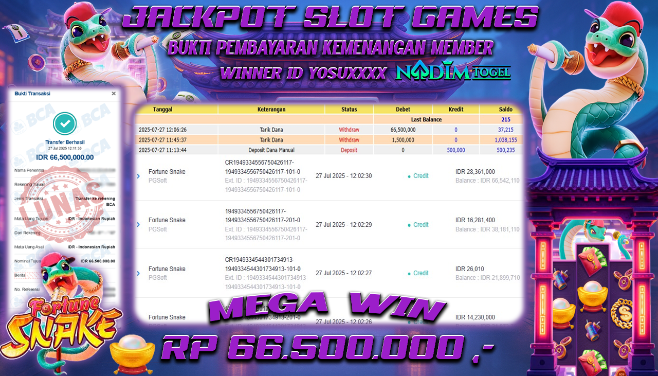 NADIMTOGEL JACKPOT SLOT FORTUNE SNAKE  Rp 66.500.000,- LUNAS