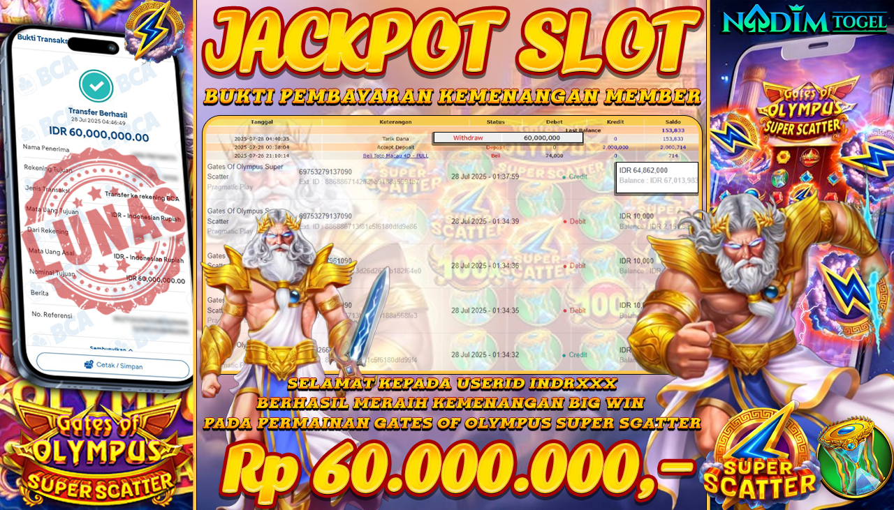 NADIMTOGEL JACKPOT SLOT GATES OF OLYMPUS SUPER SCATTER  Rp 60.000.000,- LUNAS