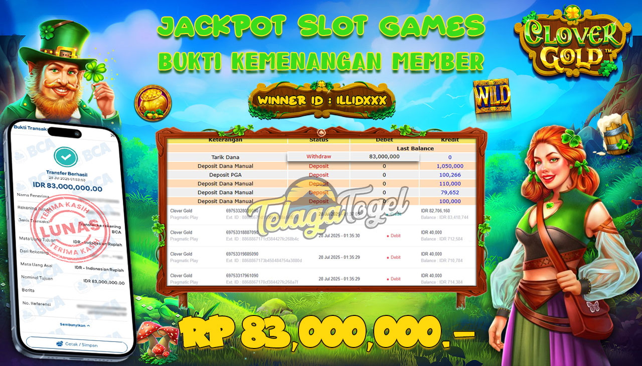 TELAGATOGEL JACKPOT SLOT CLOVER GOLD Rp 83,000,000.- LUNAS  