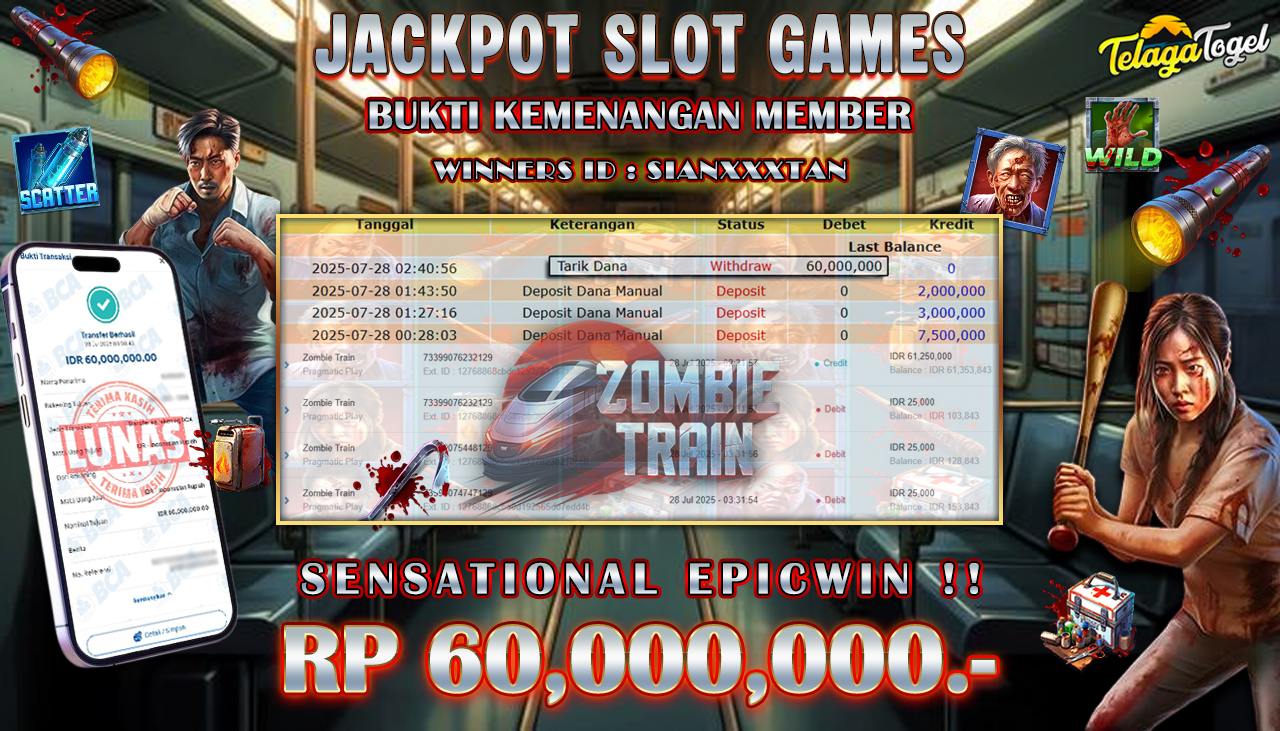 TELAGATOGEL JACKPOT SLOT ZOMBIE TRAIN Rp 60.000.000,- LUNAS  