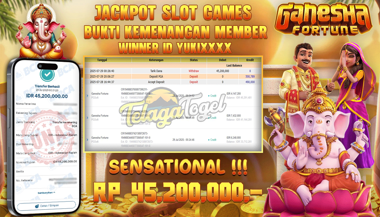 TELAGATOGEL JACKPOT SLOT GANESHA FORTUNE Rp 45,200,000.- LUNAS  