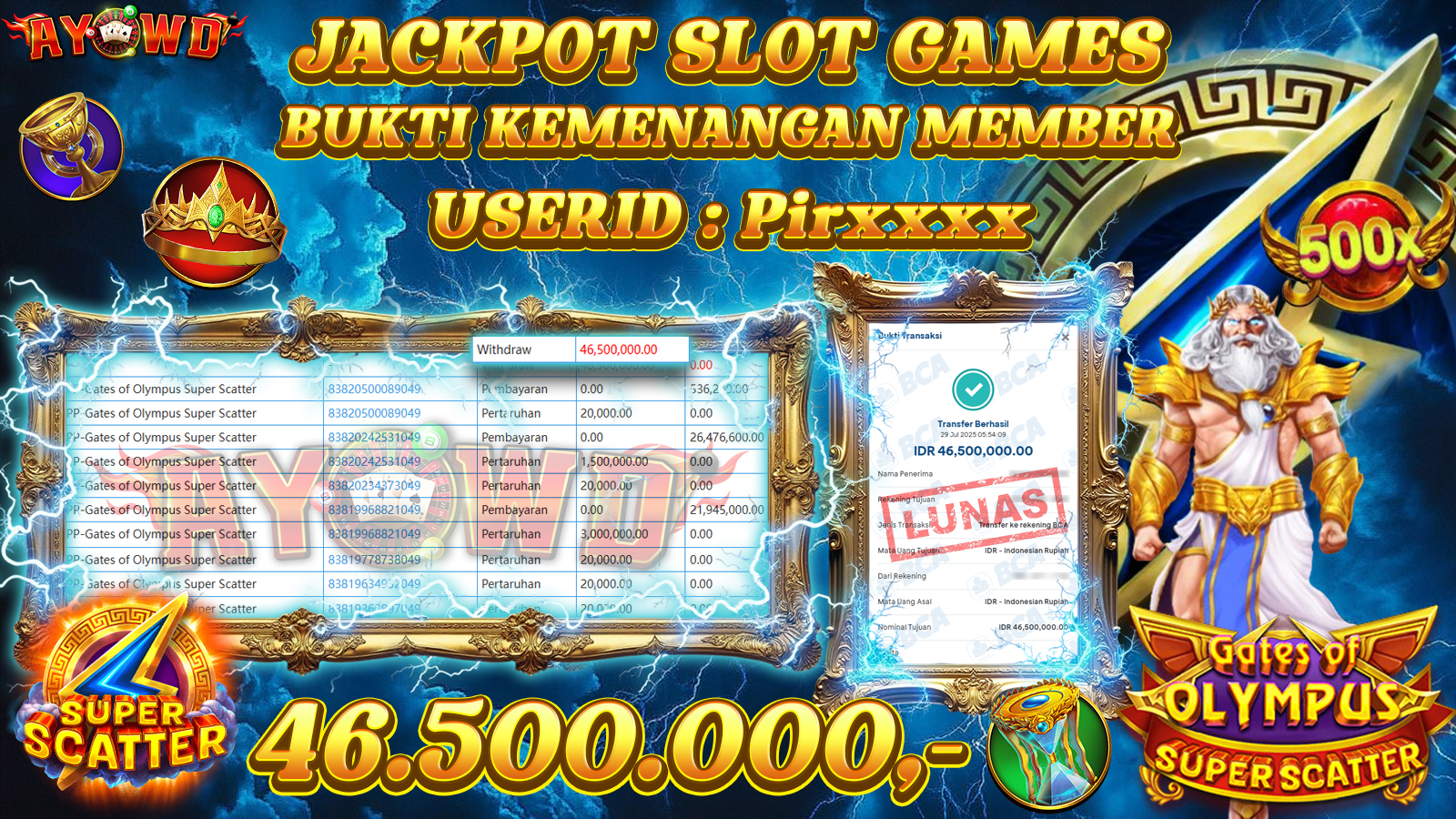 AYOWD JACKPOT SLOT GAMES PP-Gates of Olympus Super Scatter Rp 46,500,000.- LUNAS